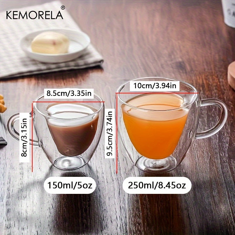 KEMORELA Set mit 4 herzförmigen doppelwandigen Kaffeetassen aus Glas