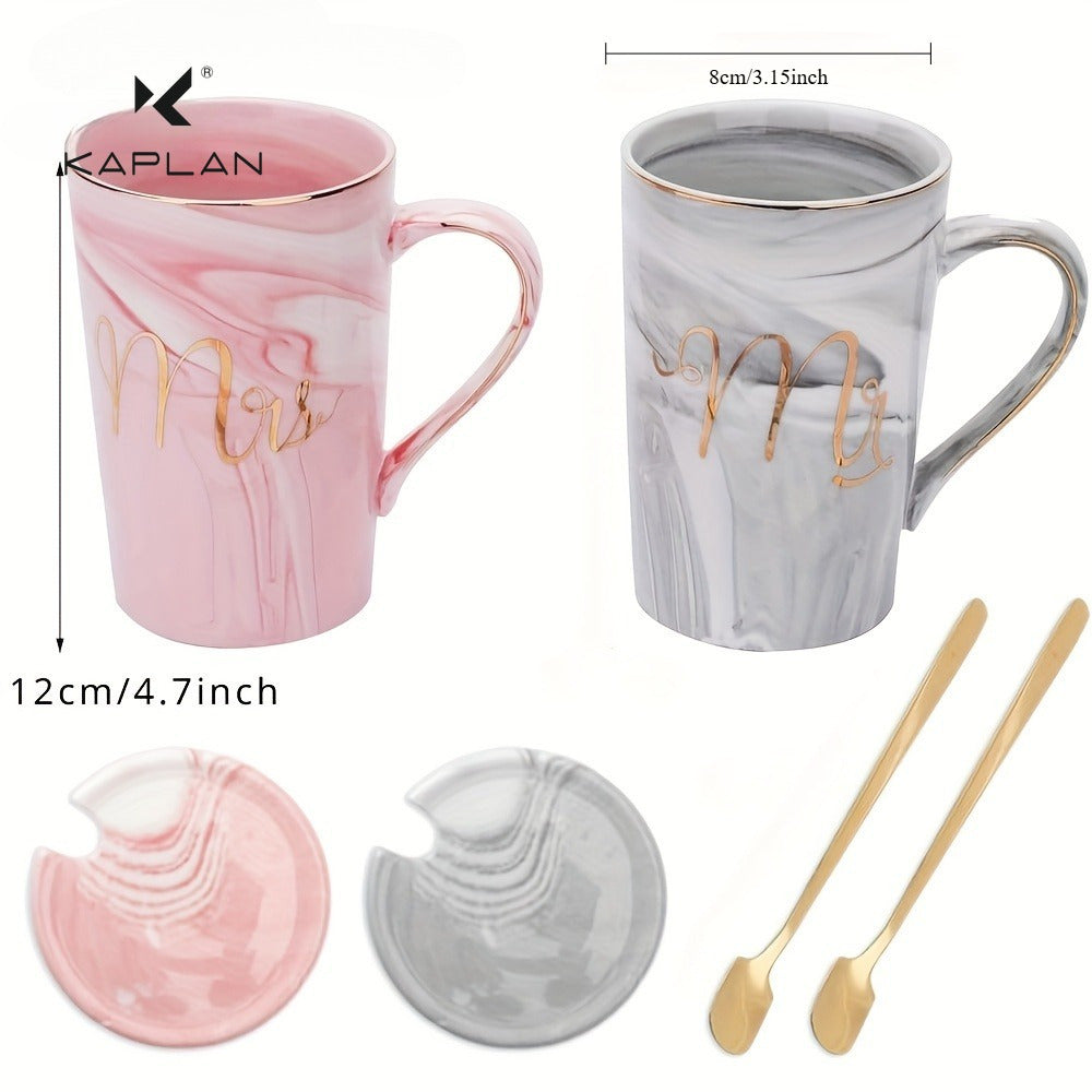 Keramikbecher-Set mit Deckeln und Löffeln - Perfektes Geschenk für Paare, ideal zum Kaffee- und Teetrinken zu Hause