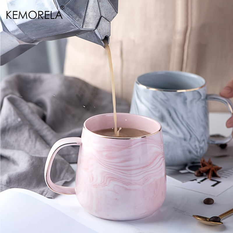 KEMORELA Keramik-Kaffeetasse mit Marmormuster und goldenem Rand