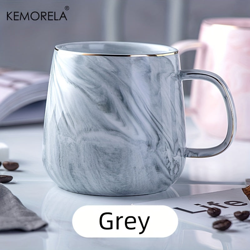 KEMORELA Keramik-Kaffeetasse mit Marmormuster und goldenem Rand