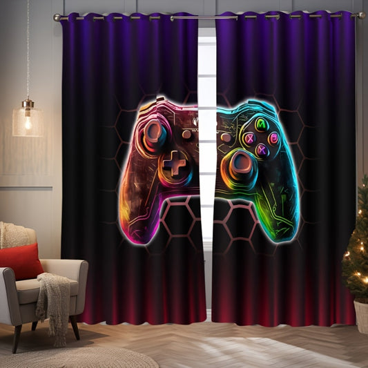 Gardine mit abstraktem Neon-Gamecontroller-Design,