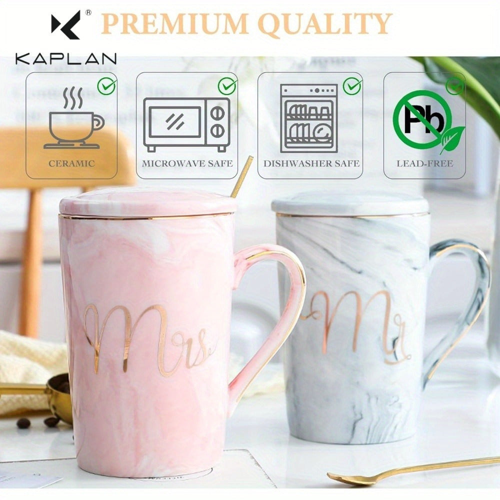 Keramikbecher-Set mit Deckeln und Löffeln - Perfektes Geschenk für Paare, ideal zum Kaffee- und Teetrinken zu Hause